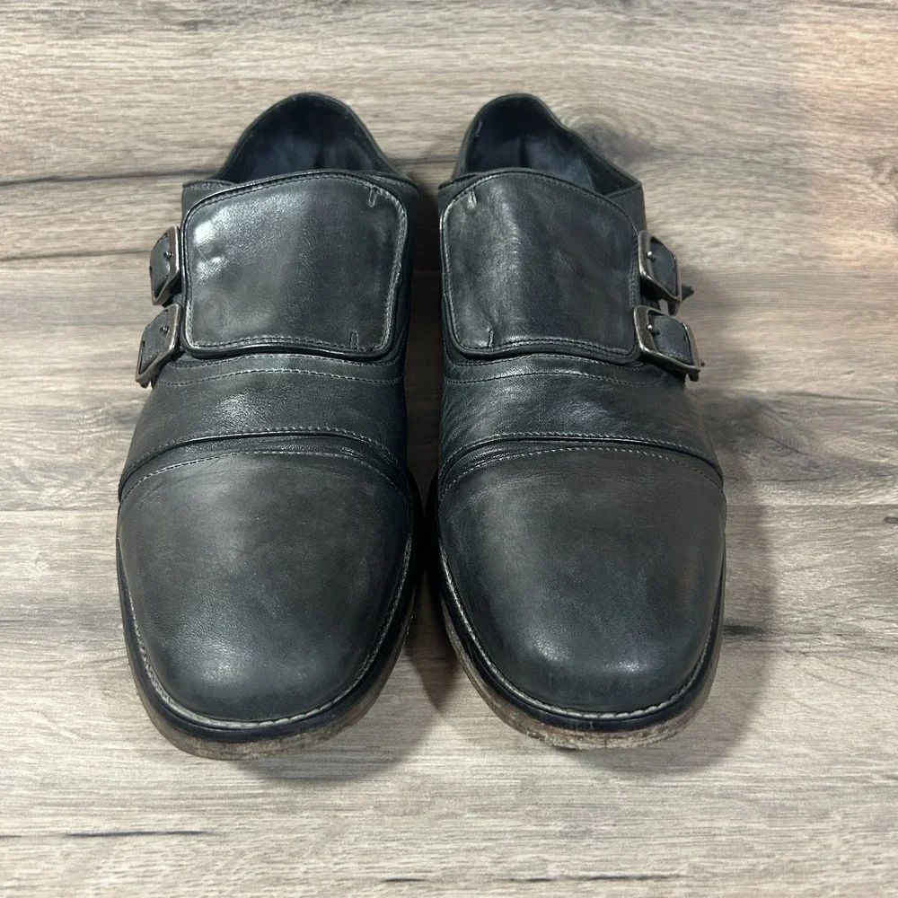 John Varvatos Double Monk Strap Leather Shoes Mens 10 Made in Italy Fits Like 11